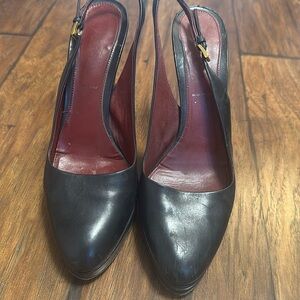 Black leather Prada heels.  Size 39